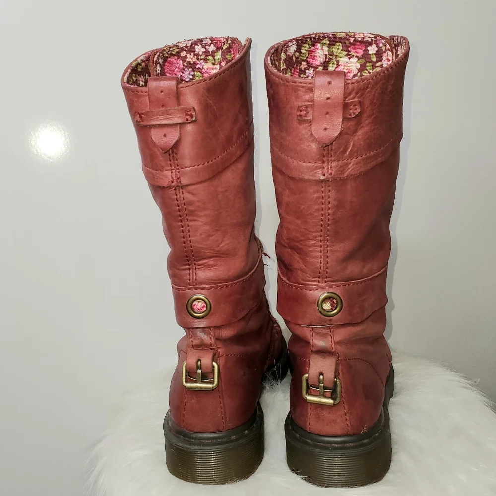 DR MARTENS Red Triumph Leather Floral Lace Up Foldable Boots 1914 W Size 6 - Picture 4 of 13